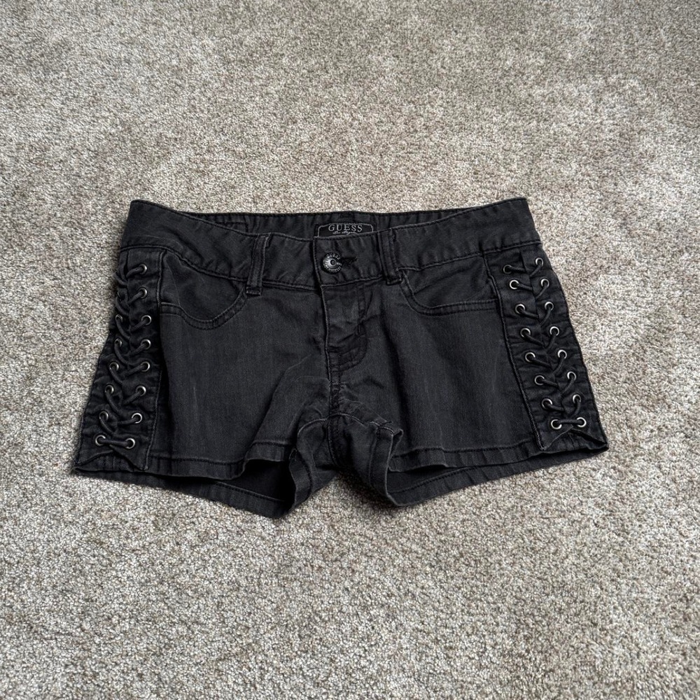 GREY GUESS Y2K LACE-UP LOW RISE SHORTS
